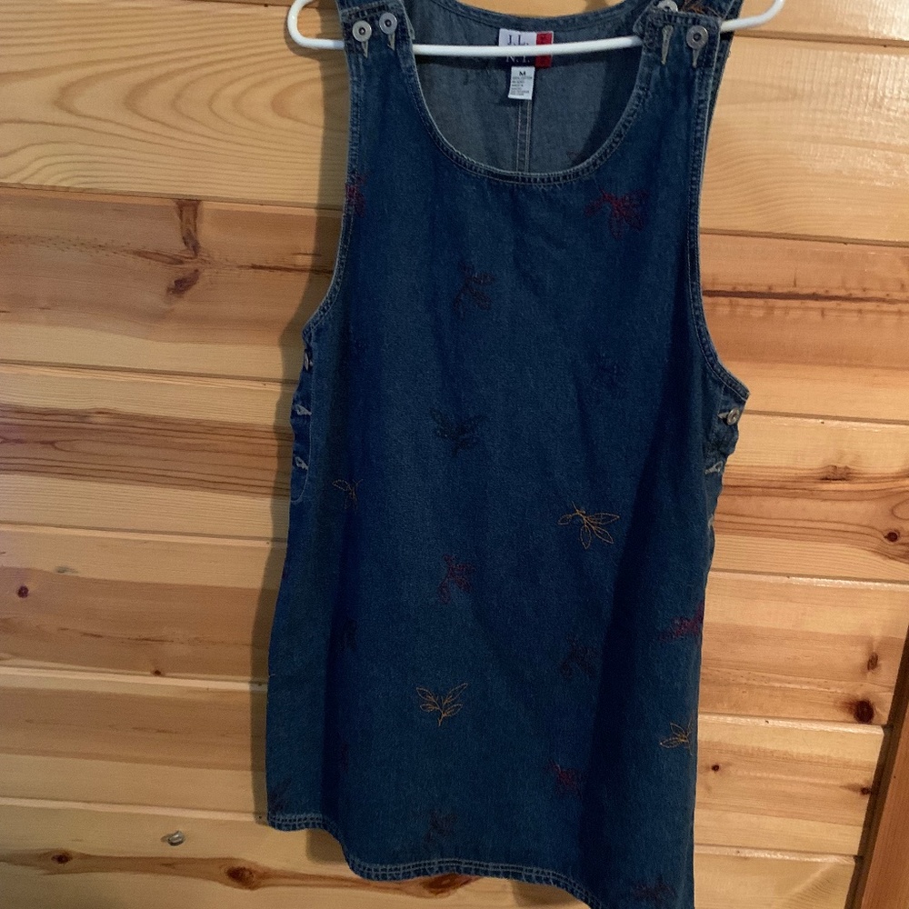 Denim Mini Dress with Embroidered Motifs - Blue